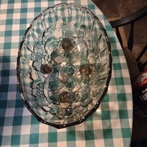 Elegant Vintage Indiana Glassware Harvest Fruit Bowl- Blue Gray Color